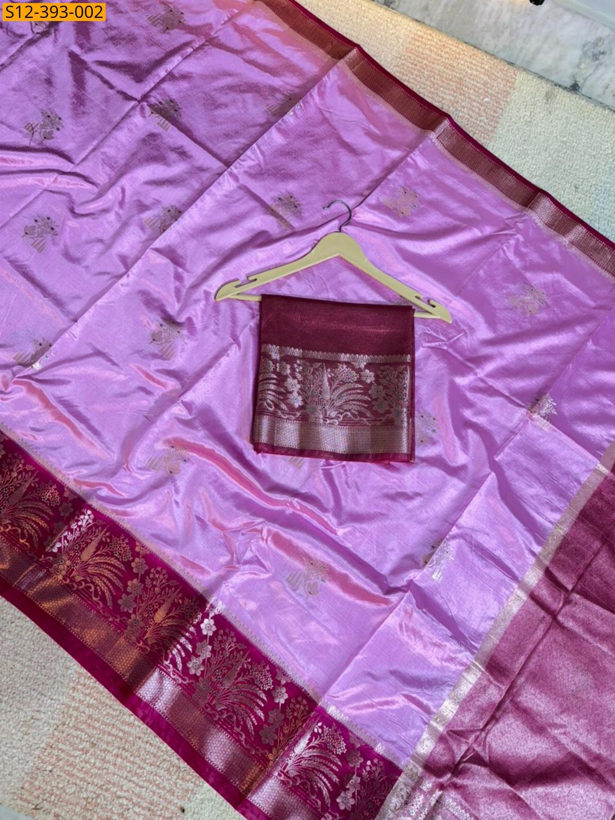 Lavender Fancy Banarasi daibal raw mango soft silk Saree