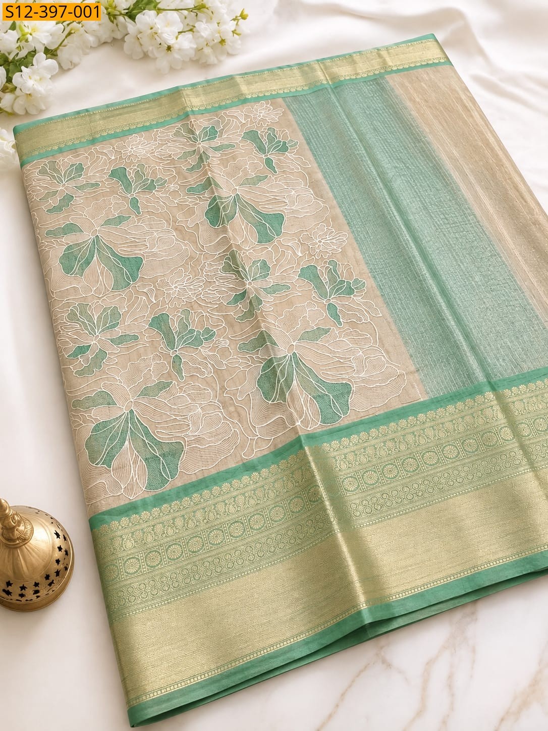 Beige Fancy Banarasi Tissue Embroidery Soft Silk Saree