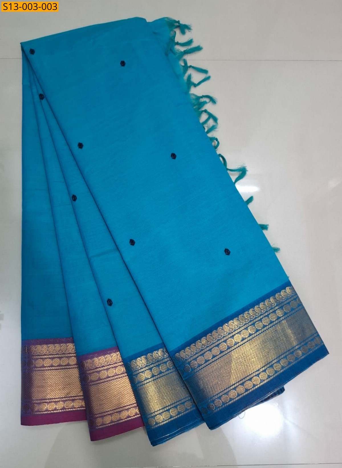 Blue Fancy Kanchi Cotton Saree