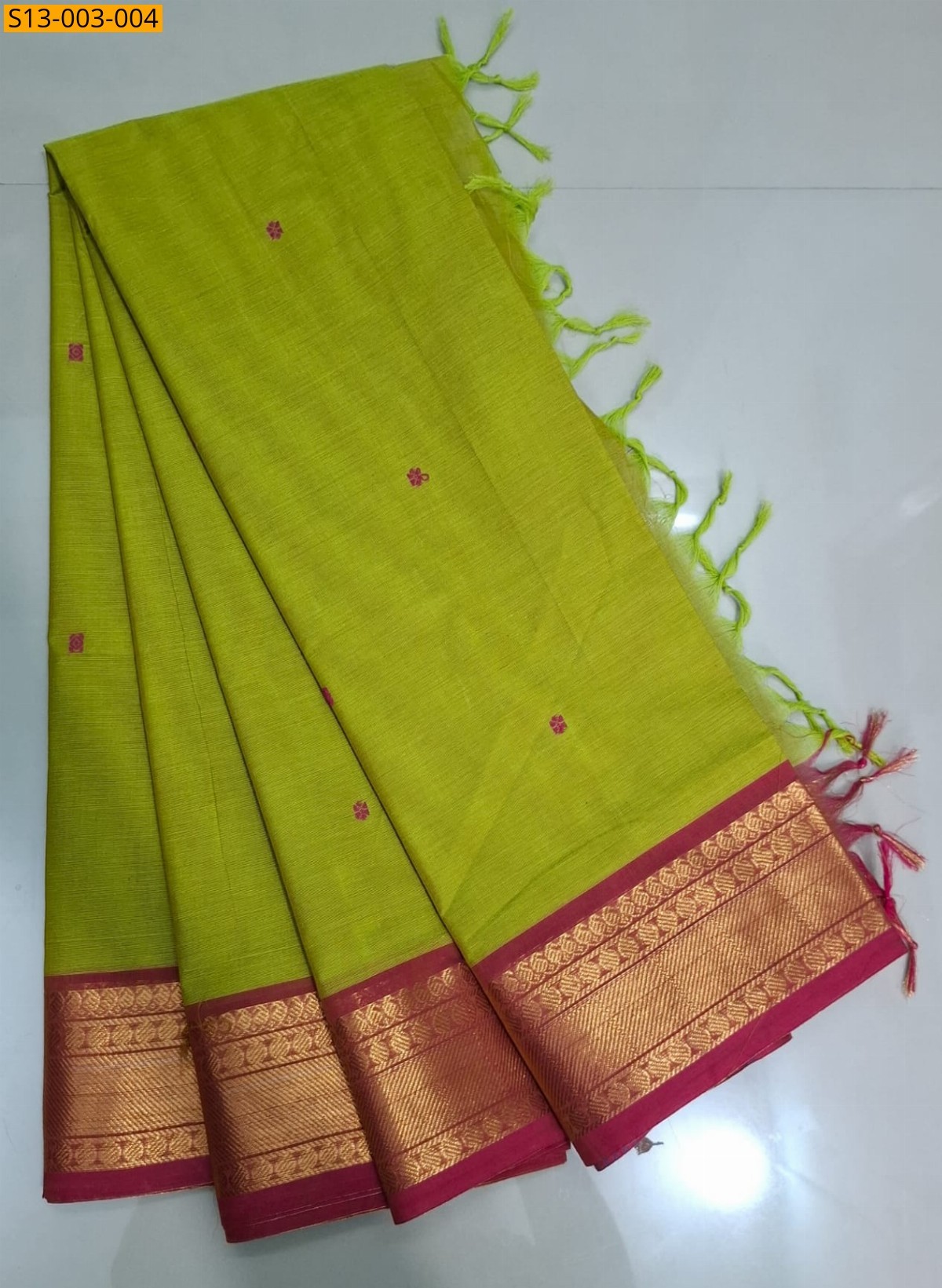Parrot Green Fancy Kanchi Cotton Saree