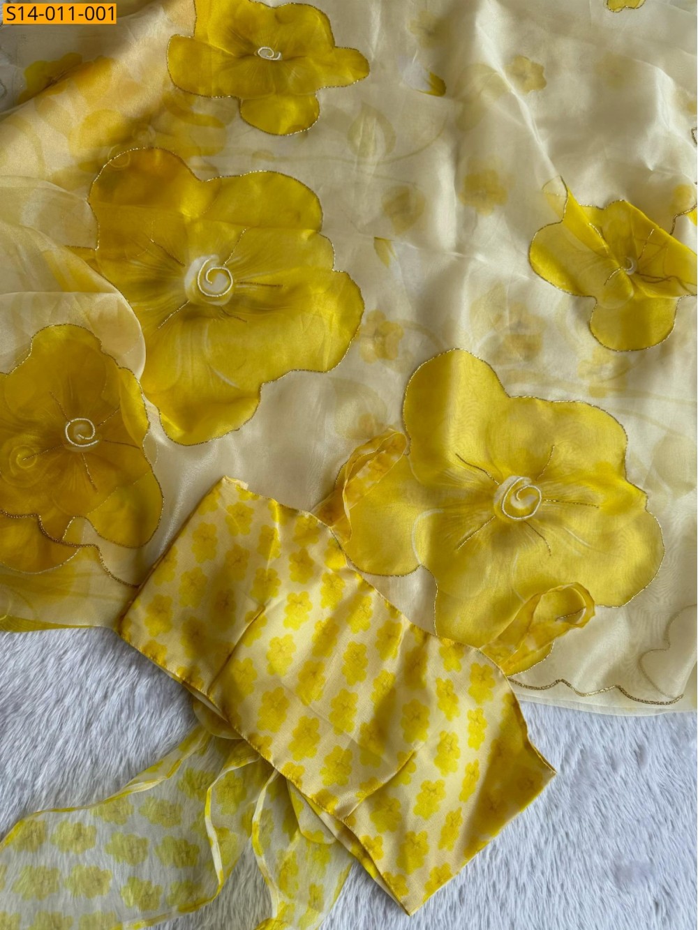 Yellow Fancy Organza digital printed sarees Yellow Fancy Organza digital printed sarees