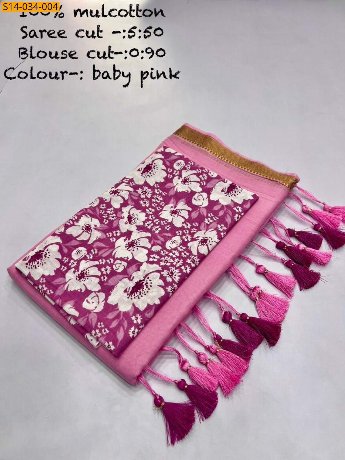 Baby Pink Mul cotton saree