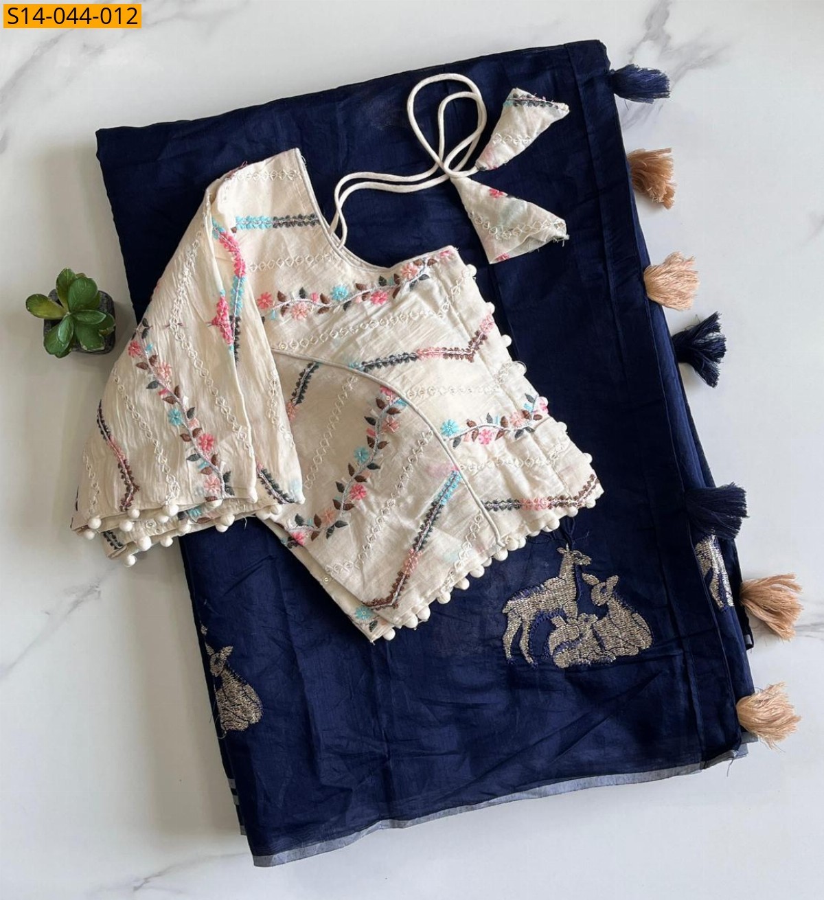Navy Blue Premium chanderi deer saree
