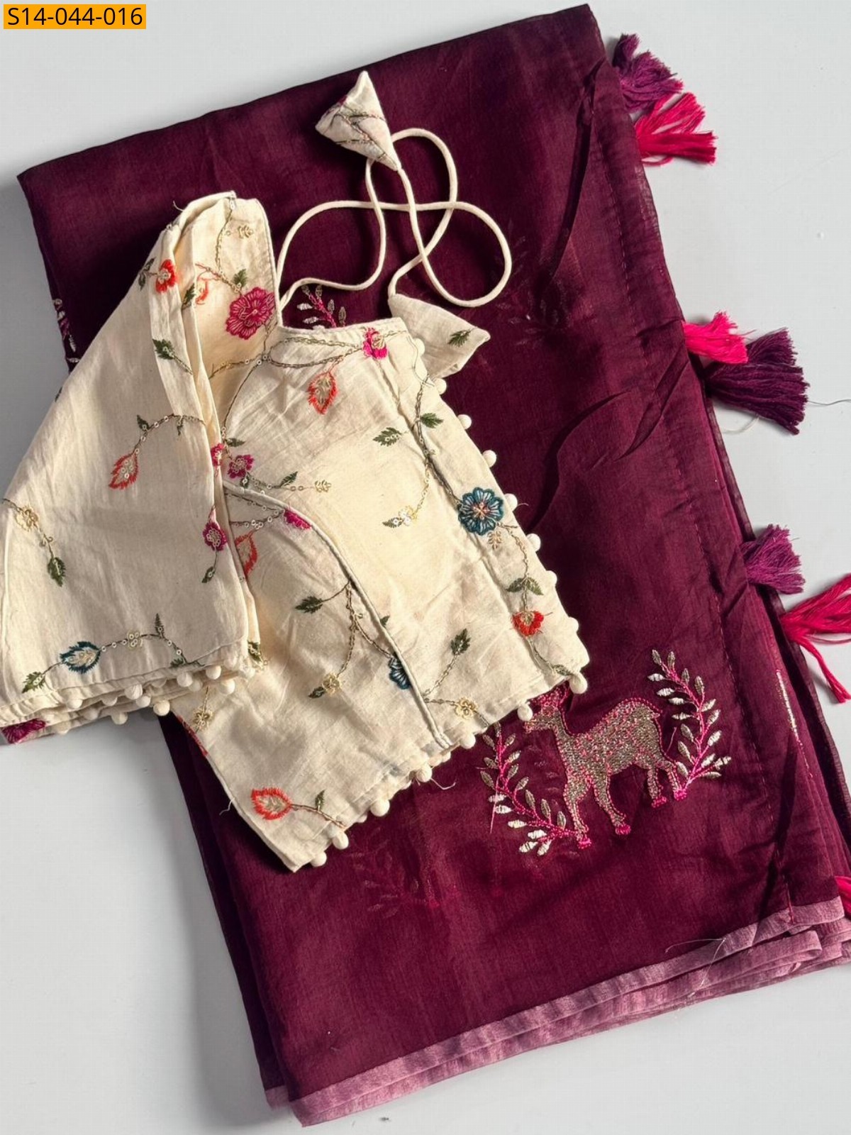 Wine Premium chanderi deer saree