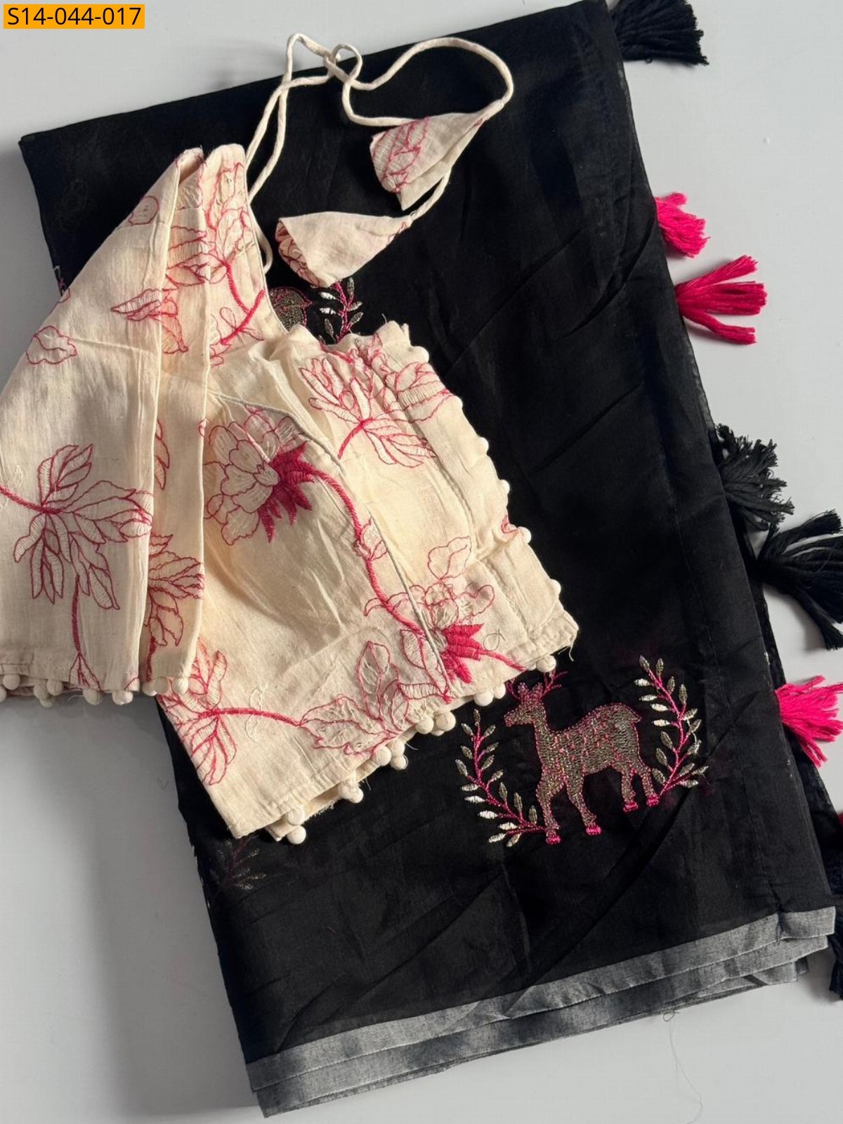 Black Premium chanderi deer saree