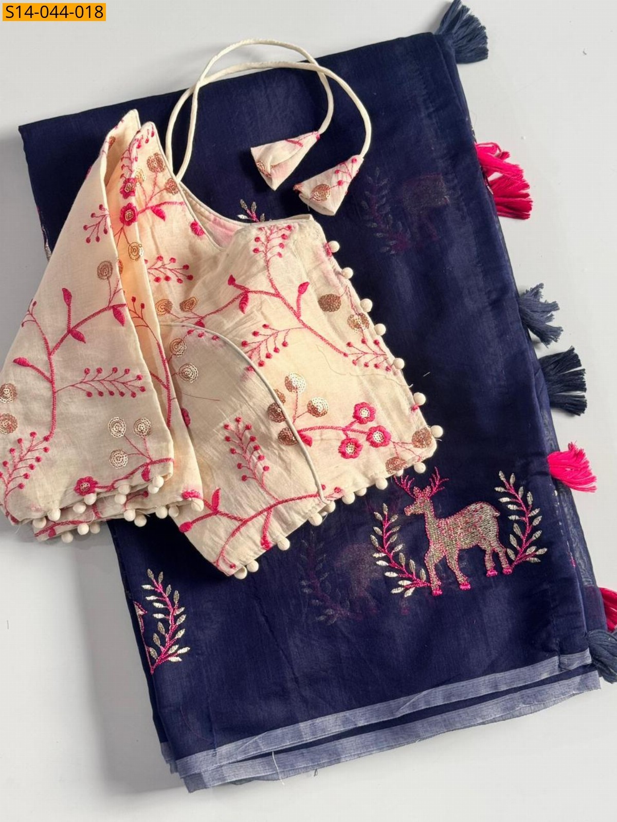 Navy Blue Premium chanderi deer saree