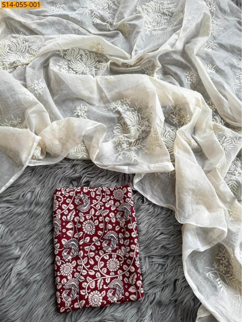 White Chanderi Cotton Flower Work Saree White Chanderi Cotton Flower Work Saree