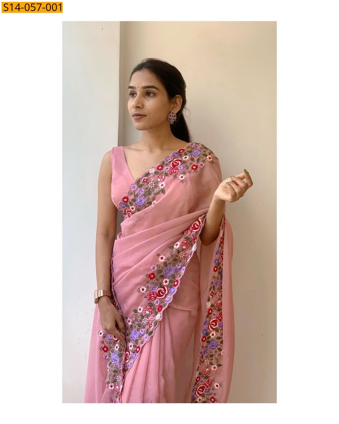 Peach Fancy Tebby Orgenza Saree