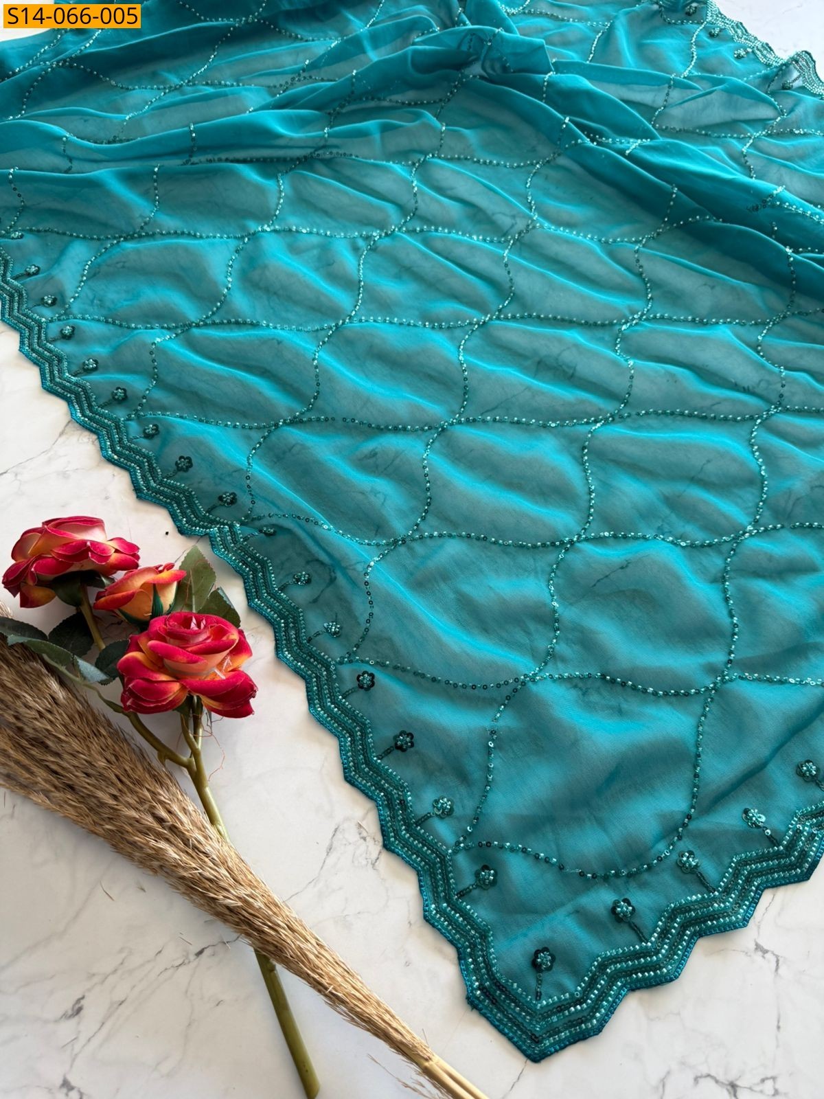 Sky blue Fancy Georgette Saree