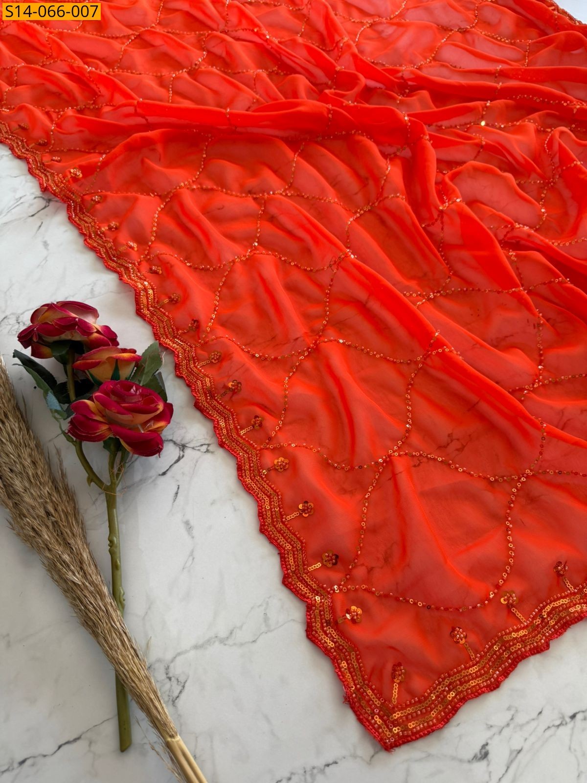Orange Fancy Georgette Saree