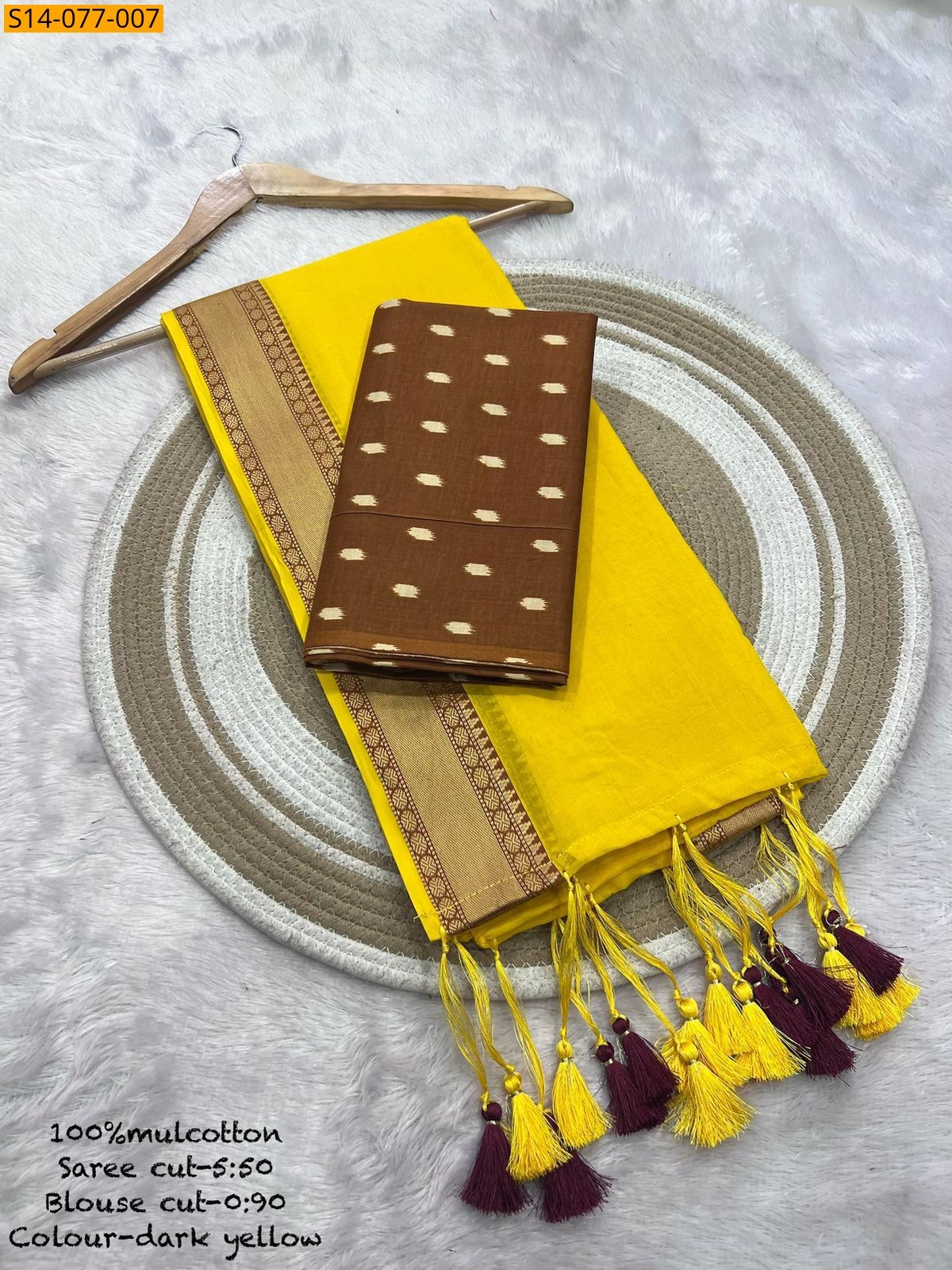 Yellow Fancy Mul Cotton Saree