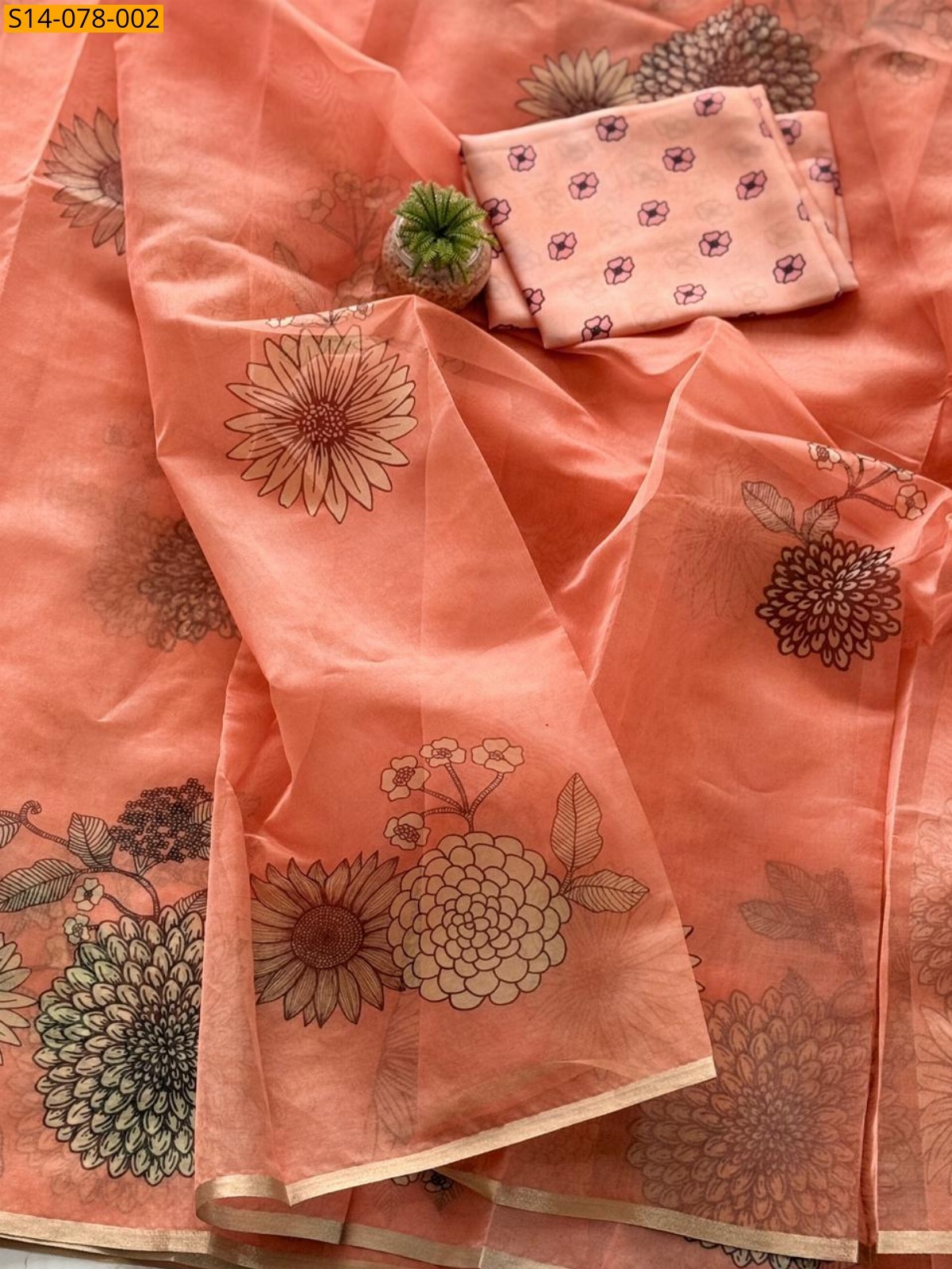 Orange Fancy Soft Organza Tissue Saree