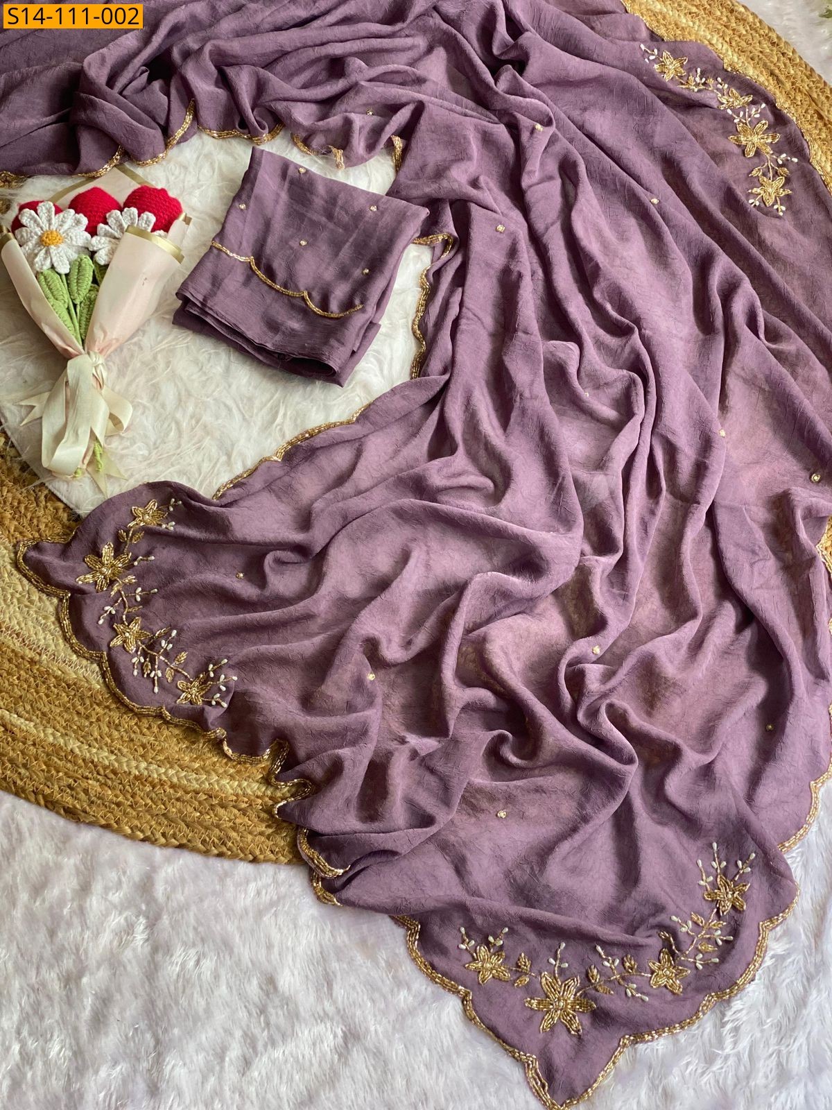 Dark Purple Fancy Soft Silk Crush Sarees