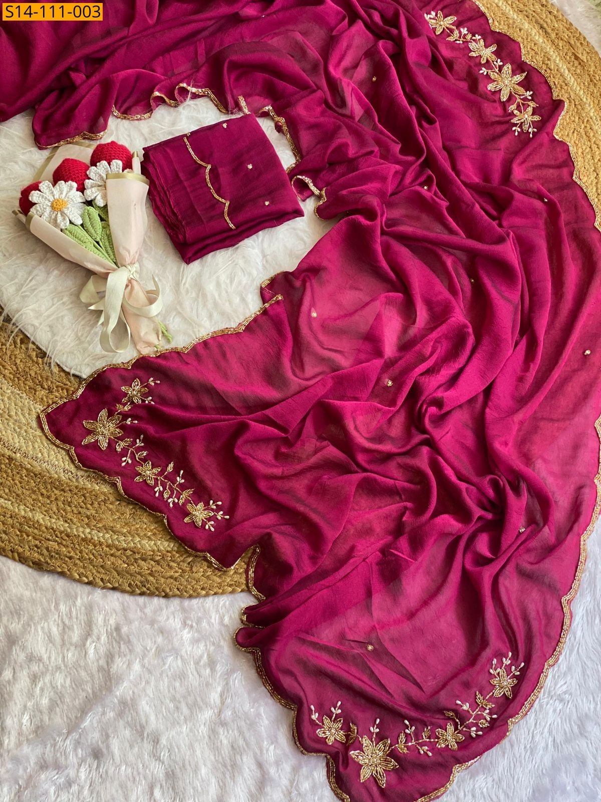 Burgundy Fancy Soft Silk Crush Sarees