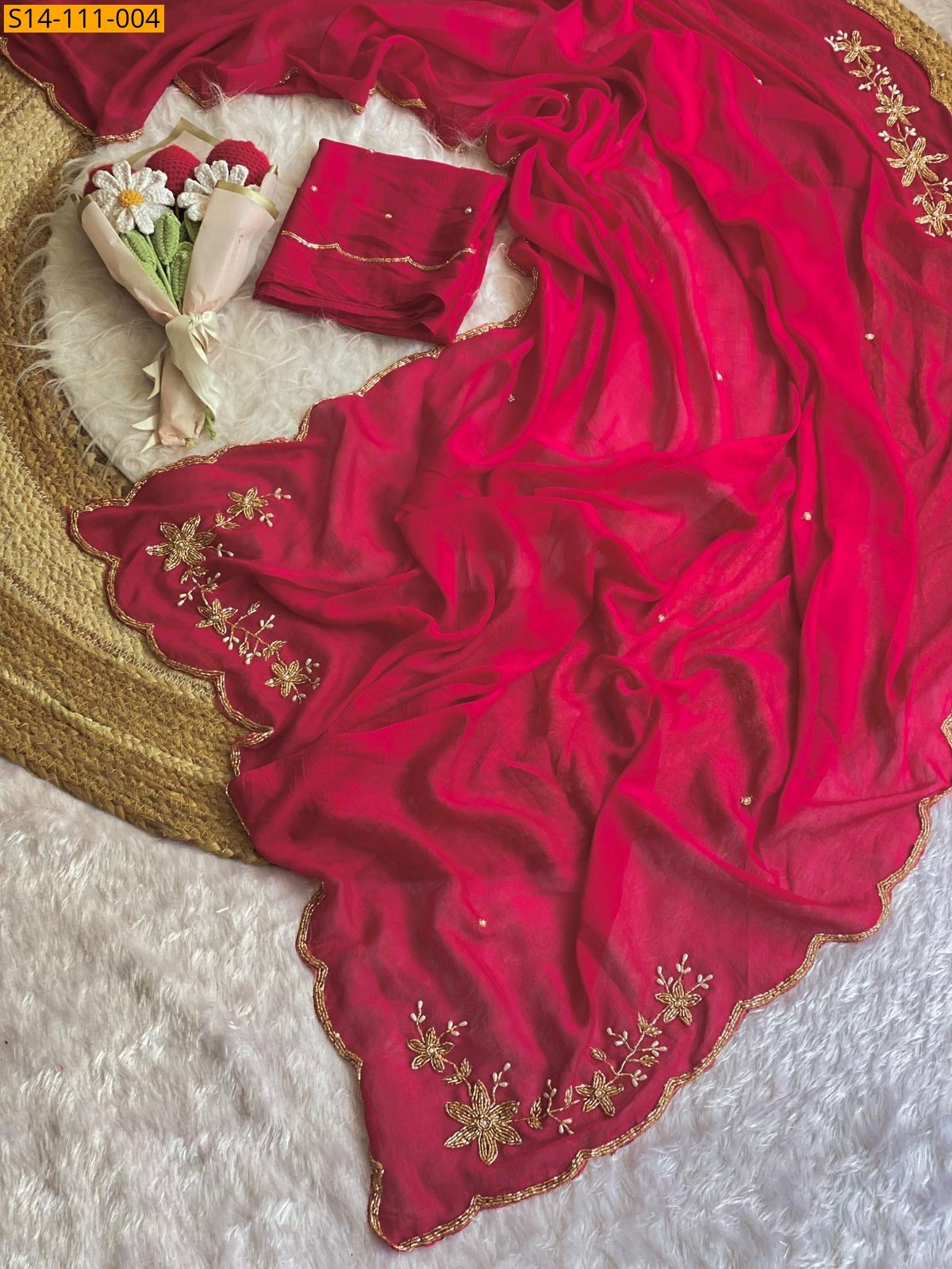 Pink Fancy Soft Silk Crush Sarees