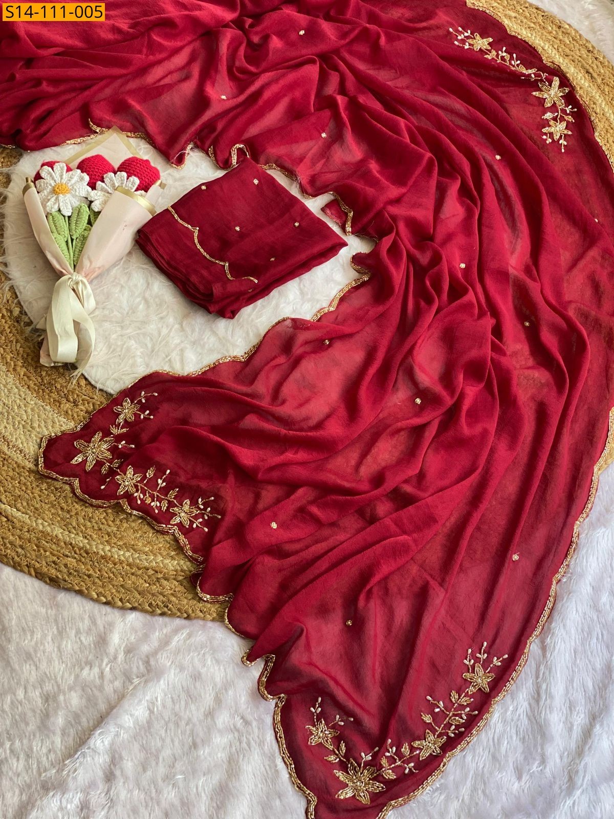 Red Fancy Soft Silk Crush Sarees
