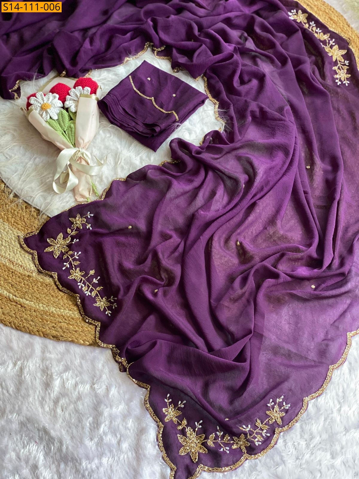 Violet Fancy Soft Silk Crush Sarees