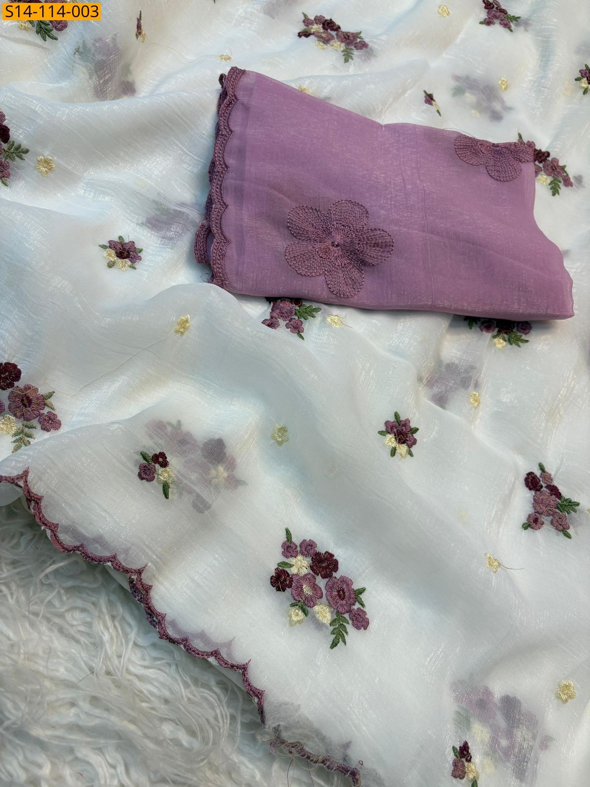 White Fancy Crunchy Silk Sarees