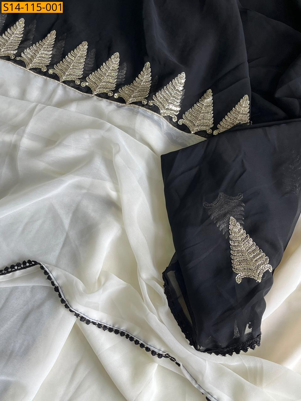 White with Black Fancy Georgette Saree
