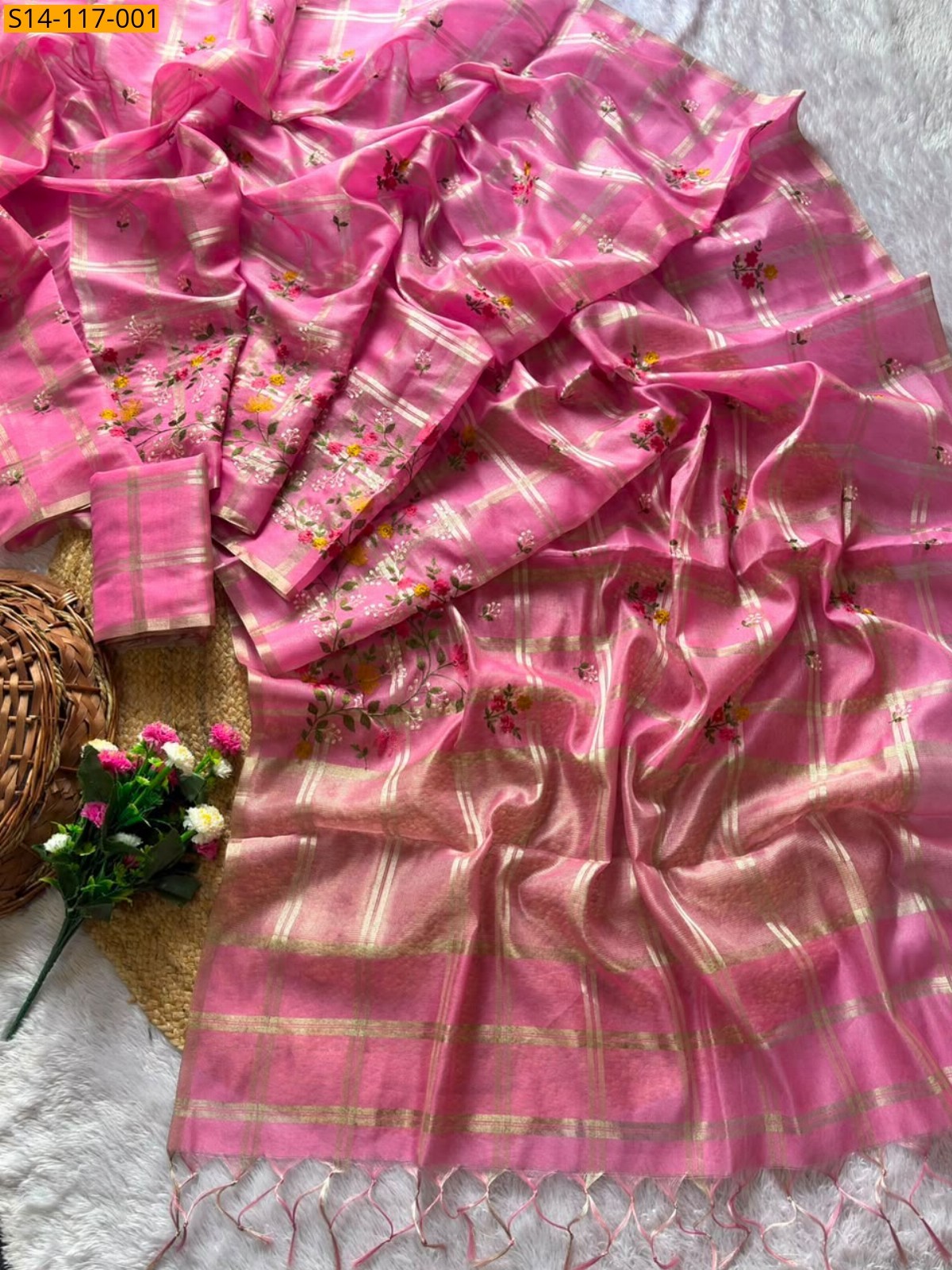 Pink Fancy Soft Tussar Silk Sarees