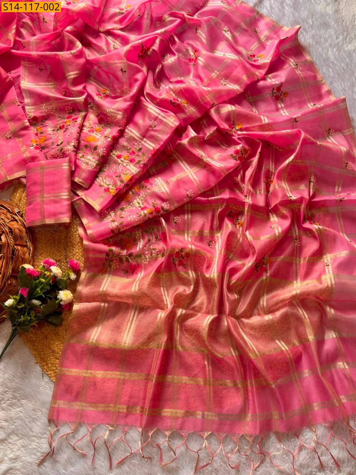 Peach Fancy Soft Tussar Silk Sarees
