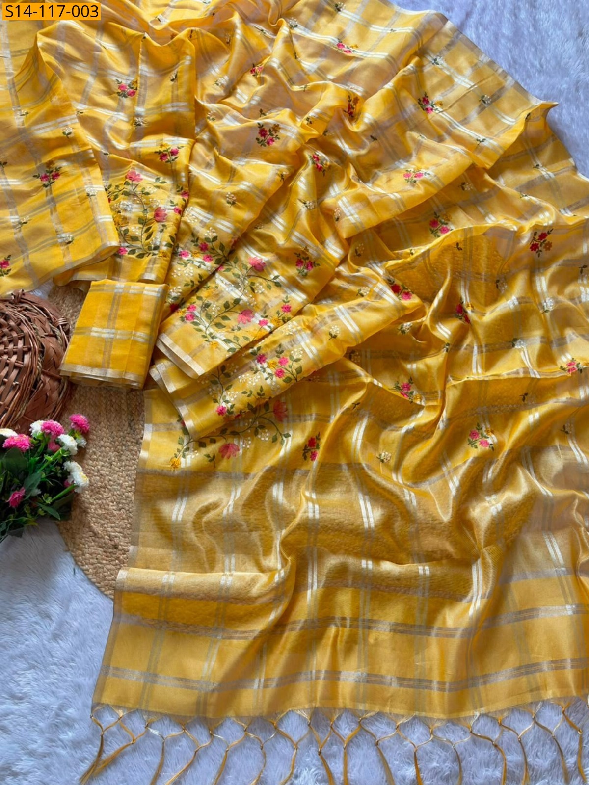 Yellow Fancy Soft Tussar Silk Sarees