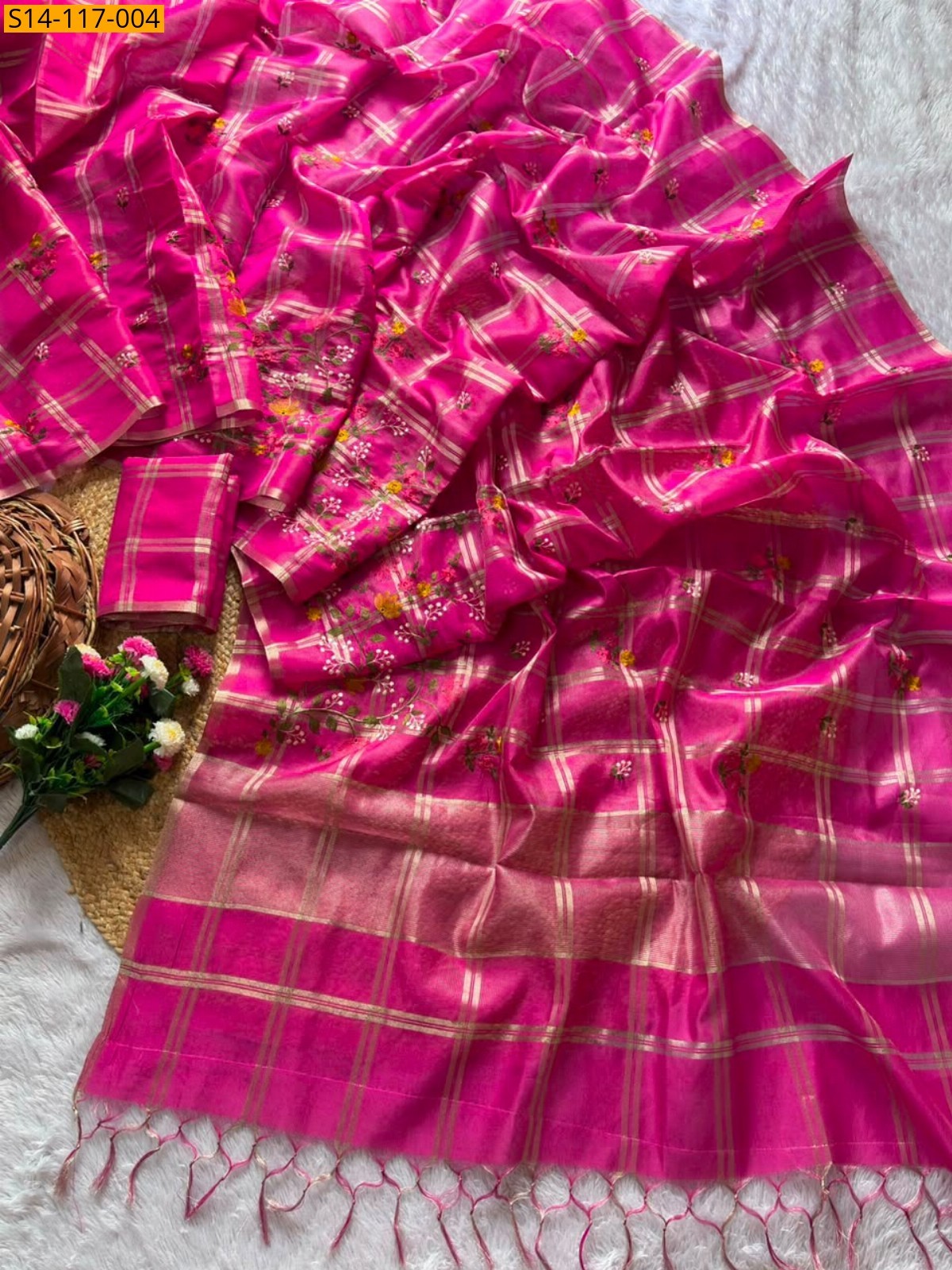 Rani pink Fancy Soft Tussar Silk Sarees