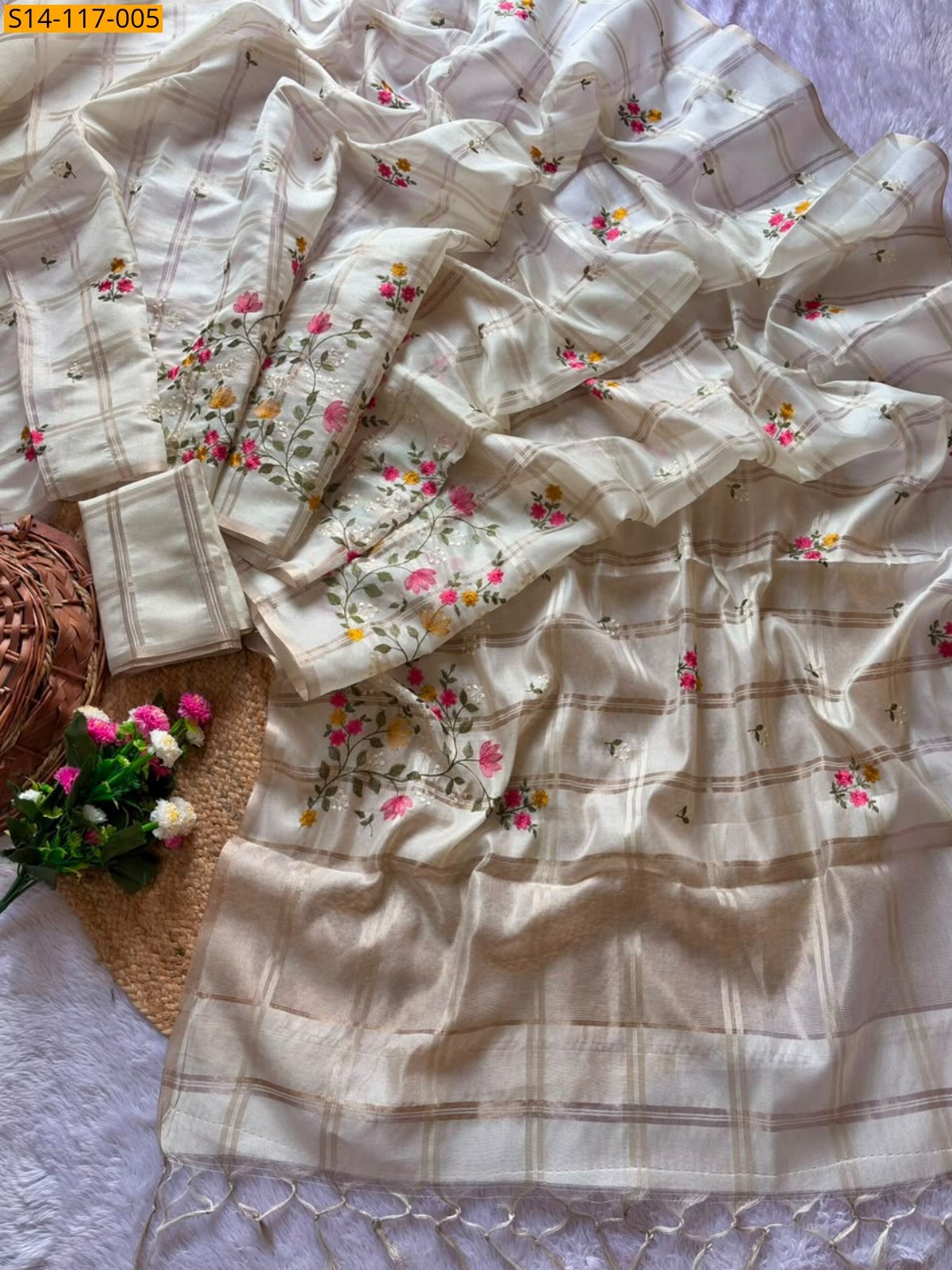White Fancy Soft Tussar Silk Sarees