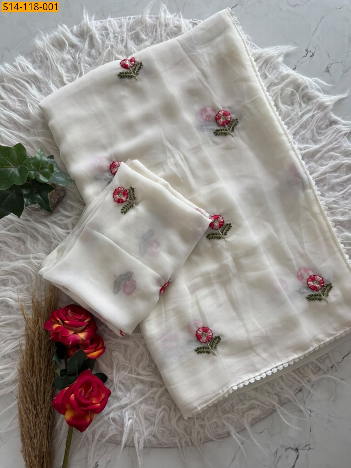 White Fancy Soft Georgette Blooming Sarees