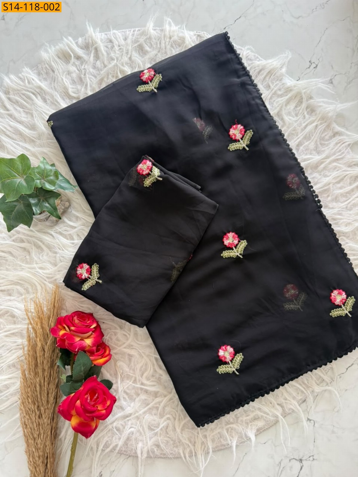 Black Fancy Soft Georgette Blooming Sarees