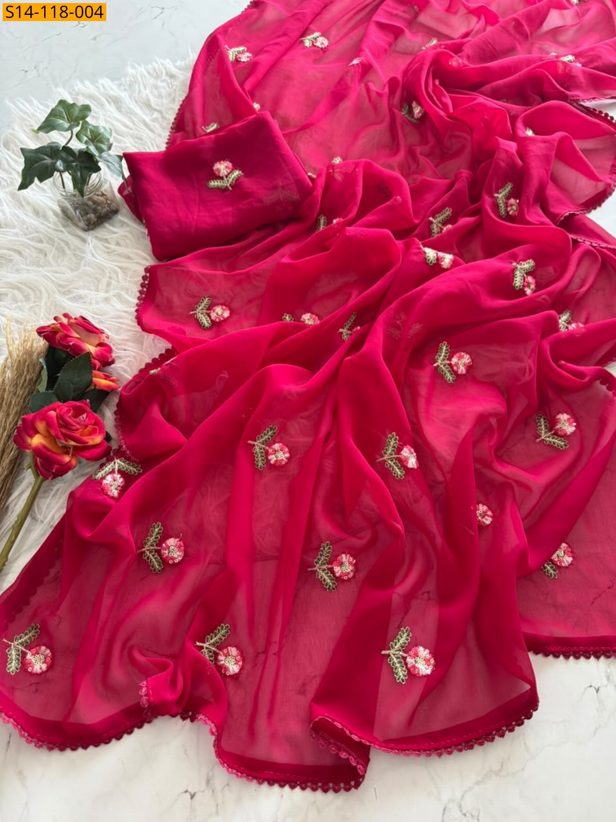 Red Fancy Soft Georgette Blooming Sarees