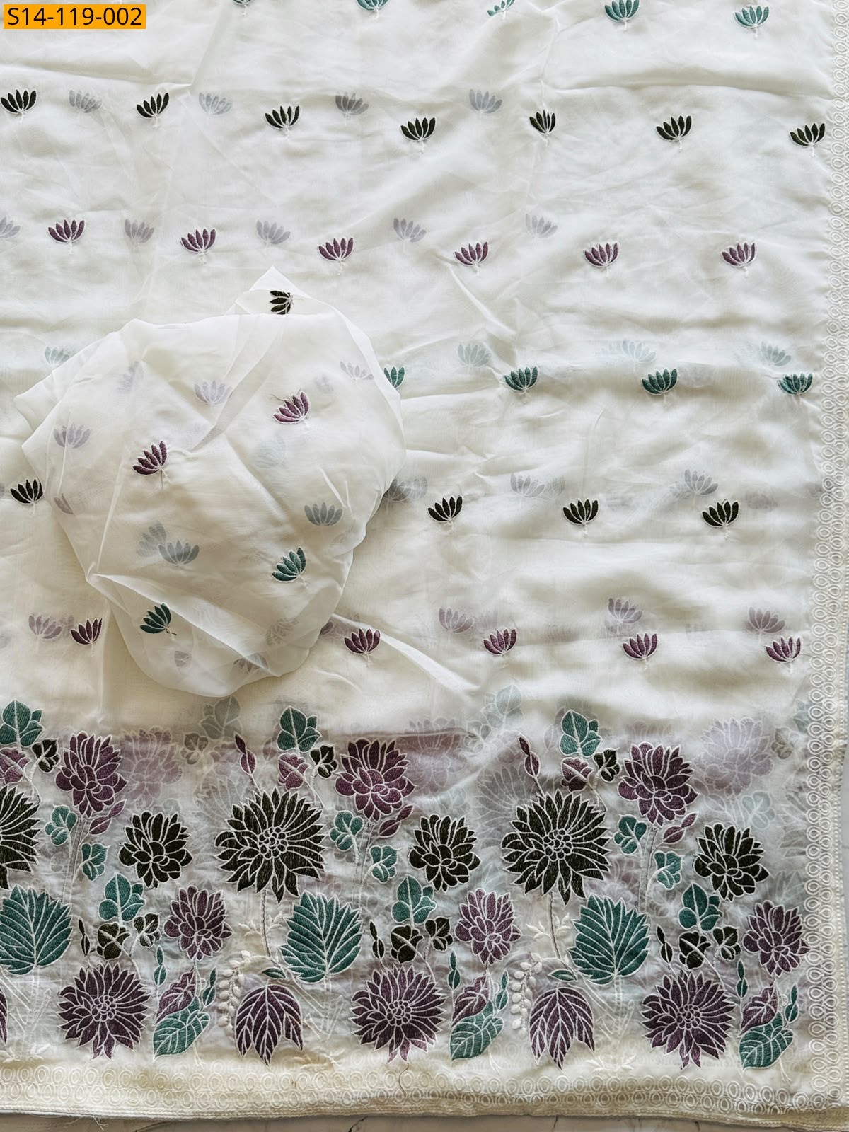 White Fancy Soft Tebby Organza Saree