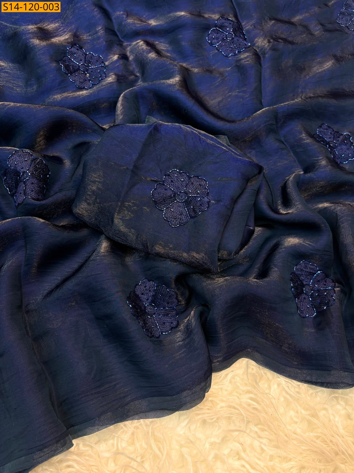 Navy blue Fancy Space Fendy Silk Saree