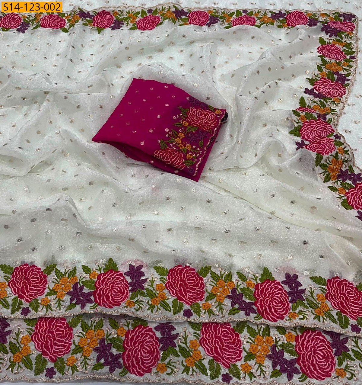 White Fancy NC Moss Silk Saree