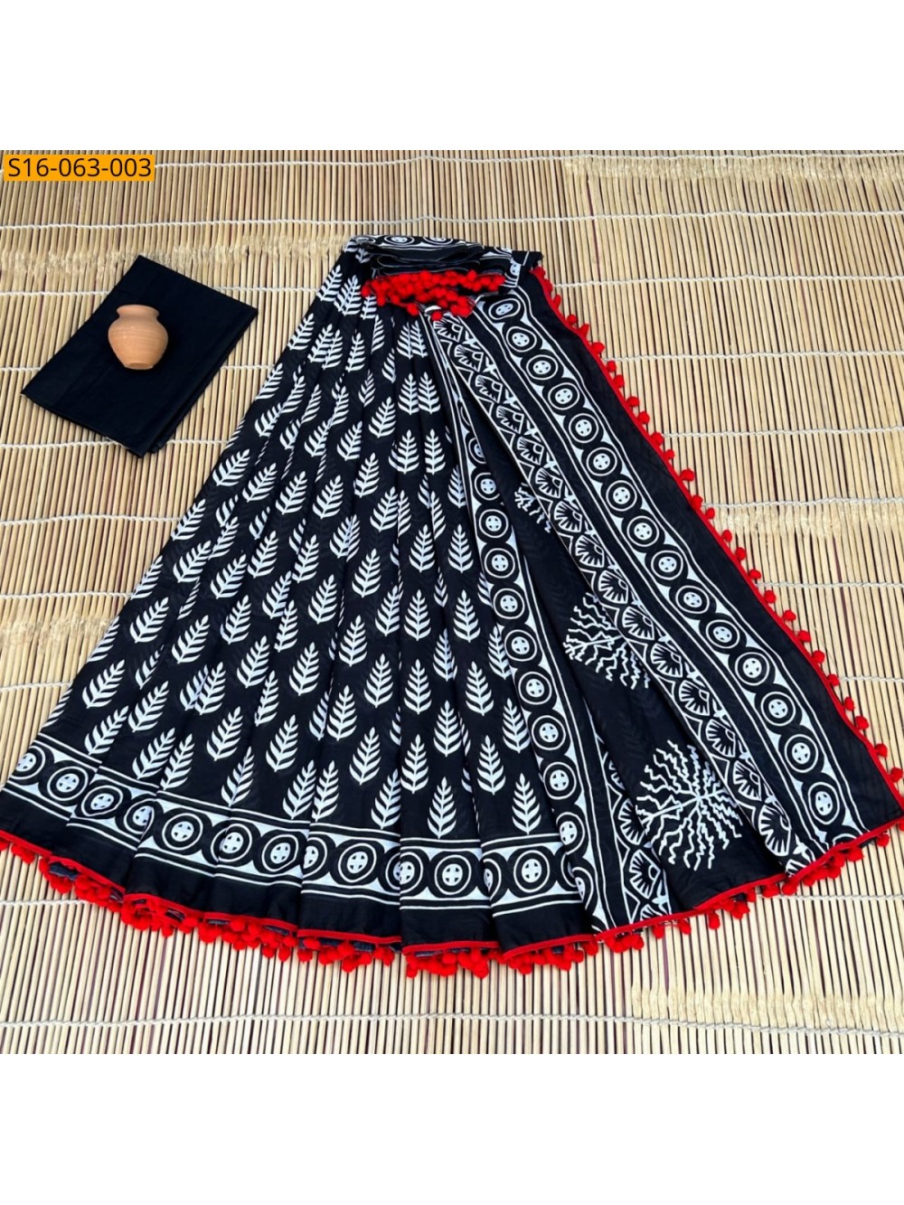 Fancy Mulmul cotton  sarees With Pompom