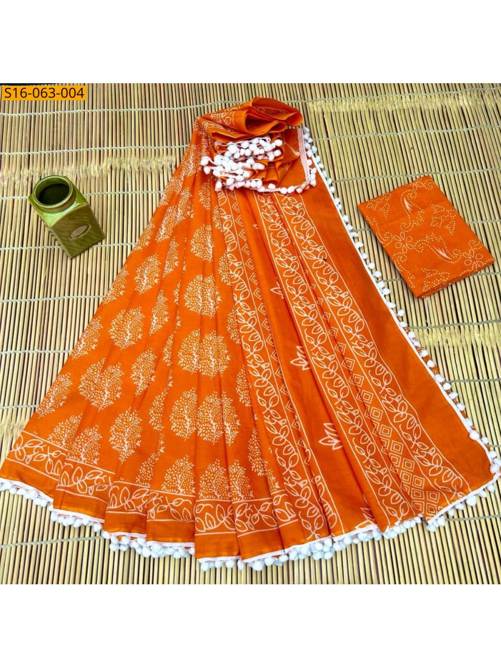 Fancy Mulmul cotton  sarees With Pompom