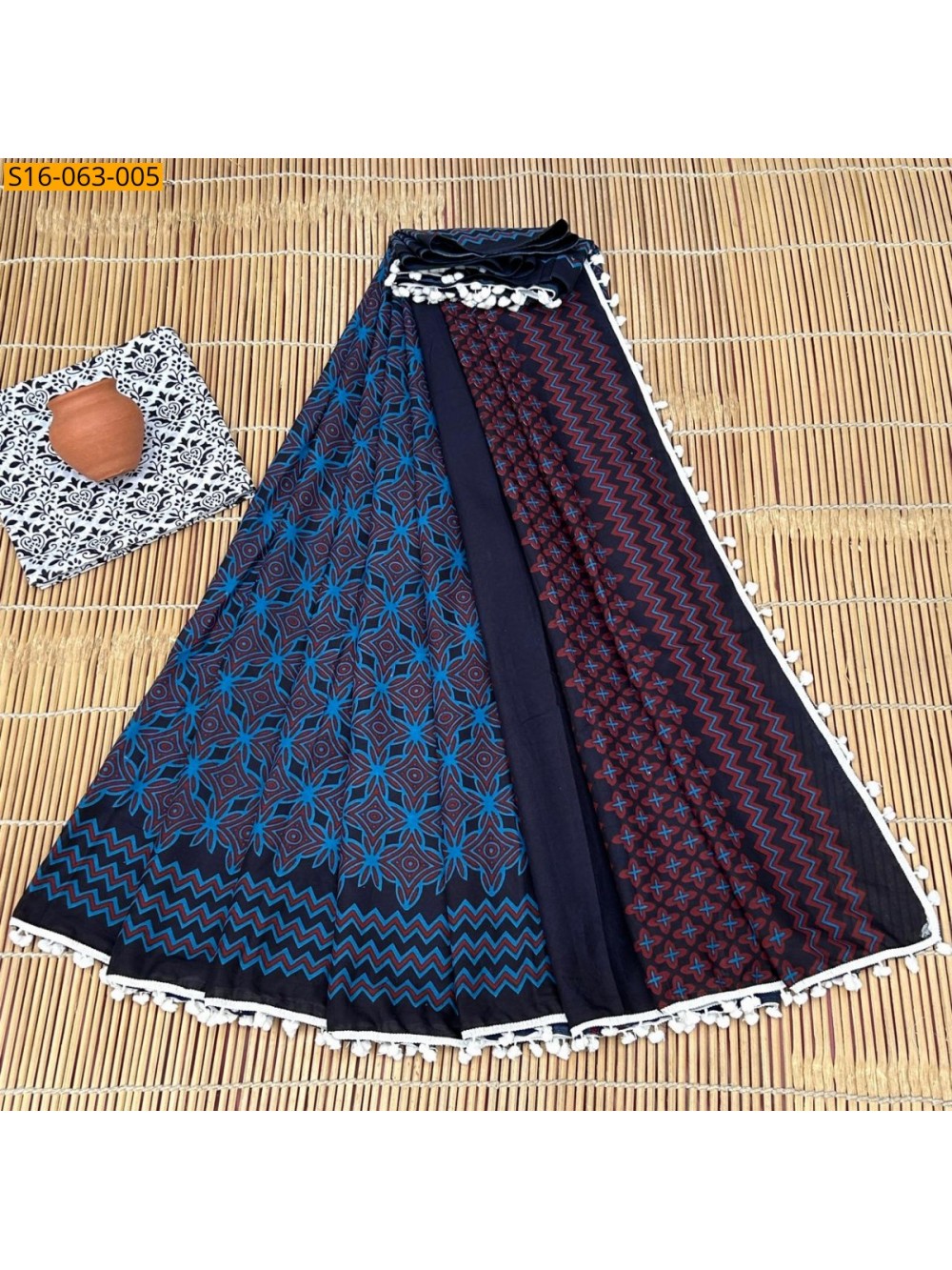 Fancy Mulmul cotton  sarees With Pompom