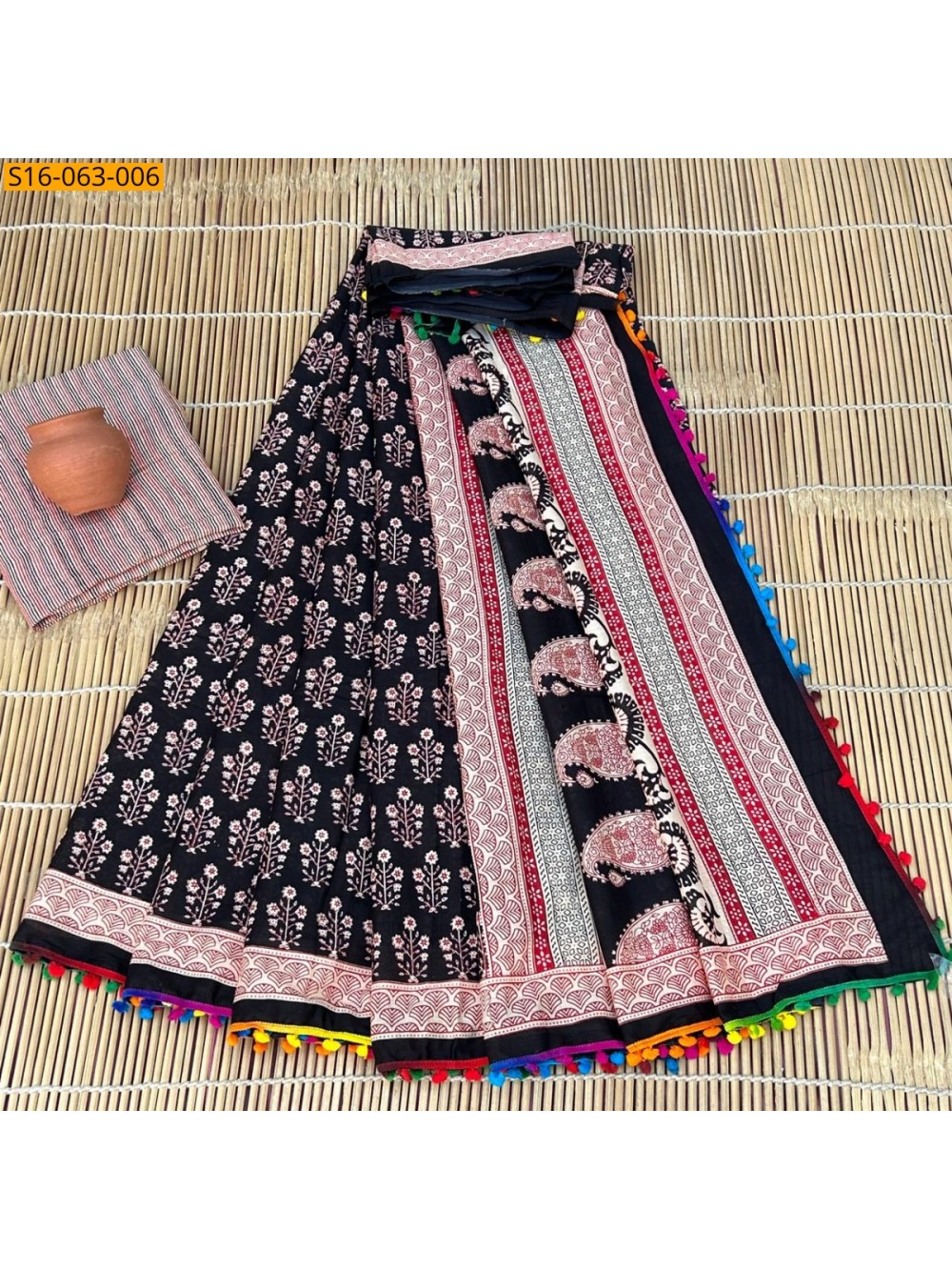 Fancy Mulmul cotton  sarees With Pompom