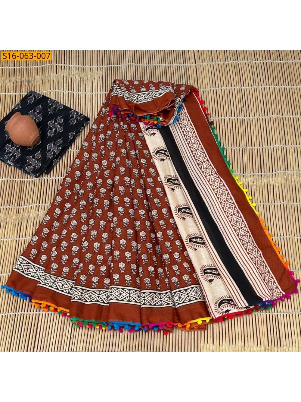 Fancy Mulmul cotton  sarees With Pompom