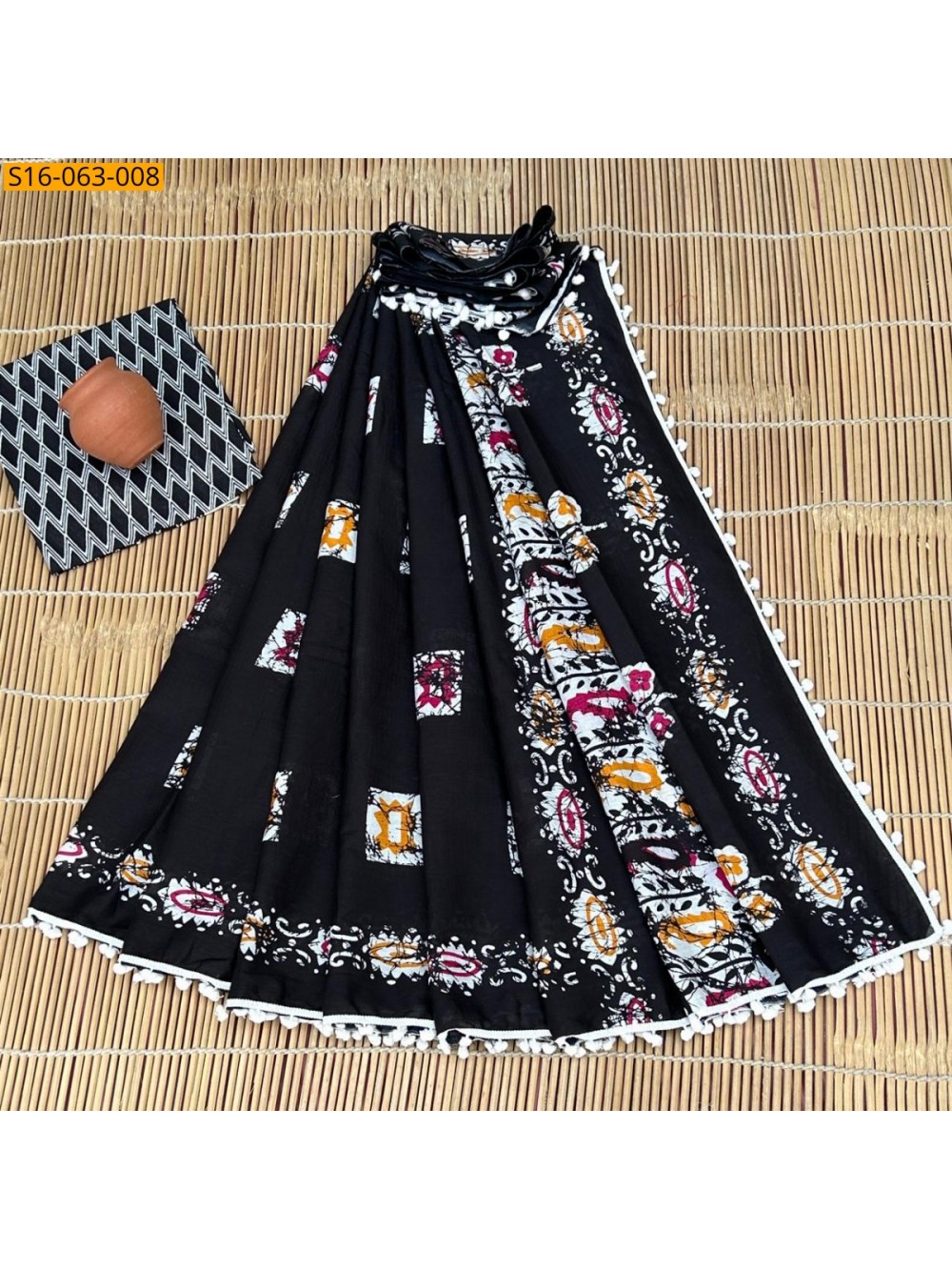 Fancy Mulmul cotton  sarees With Pompom