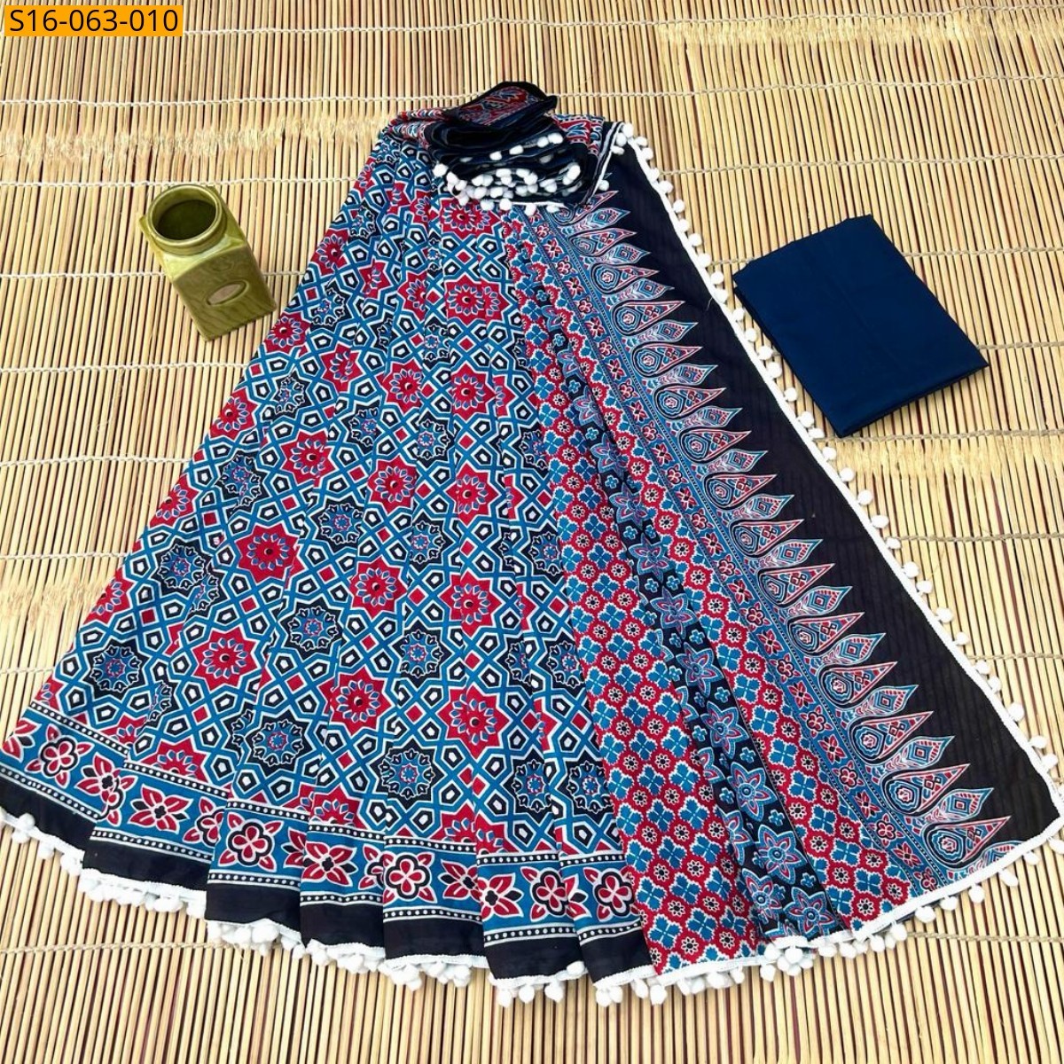 Multi Color Fancy Mulmul cotton  sarees With Pompom