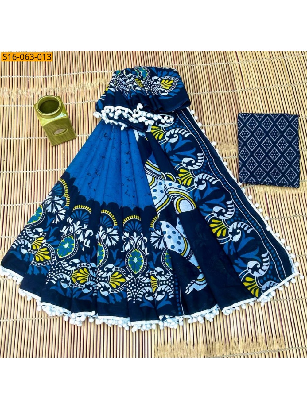Fancy Mulmul cotton  sarees With Pompom