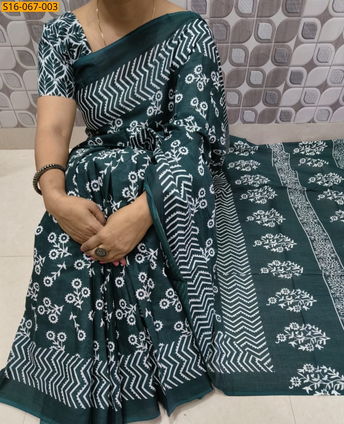Green Fancy Cotton Mul Mul Sarees