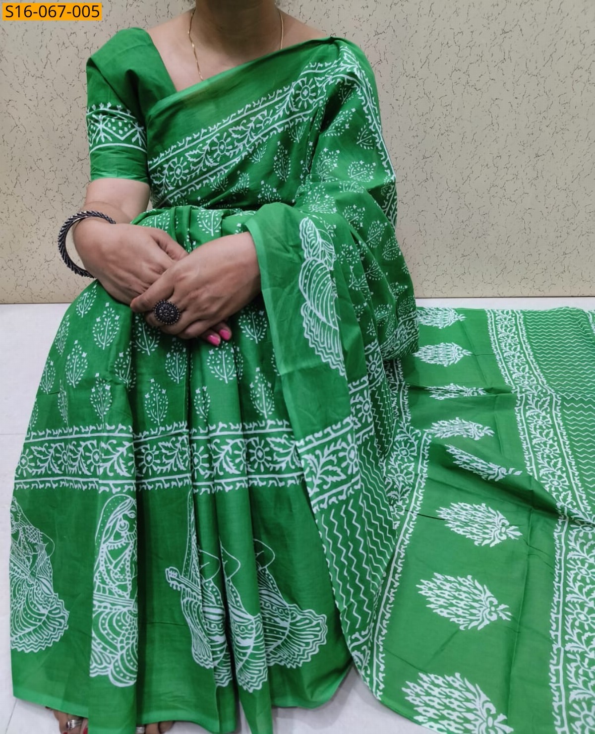 Green Fancy Cotton Mul Mul Sarees