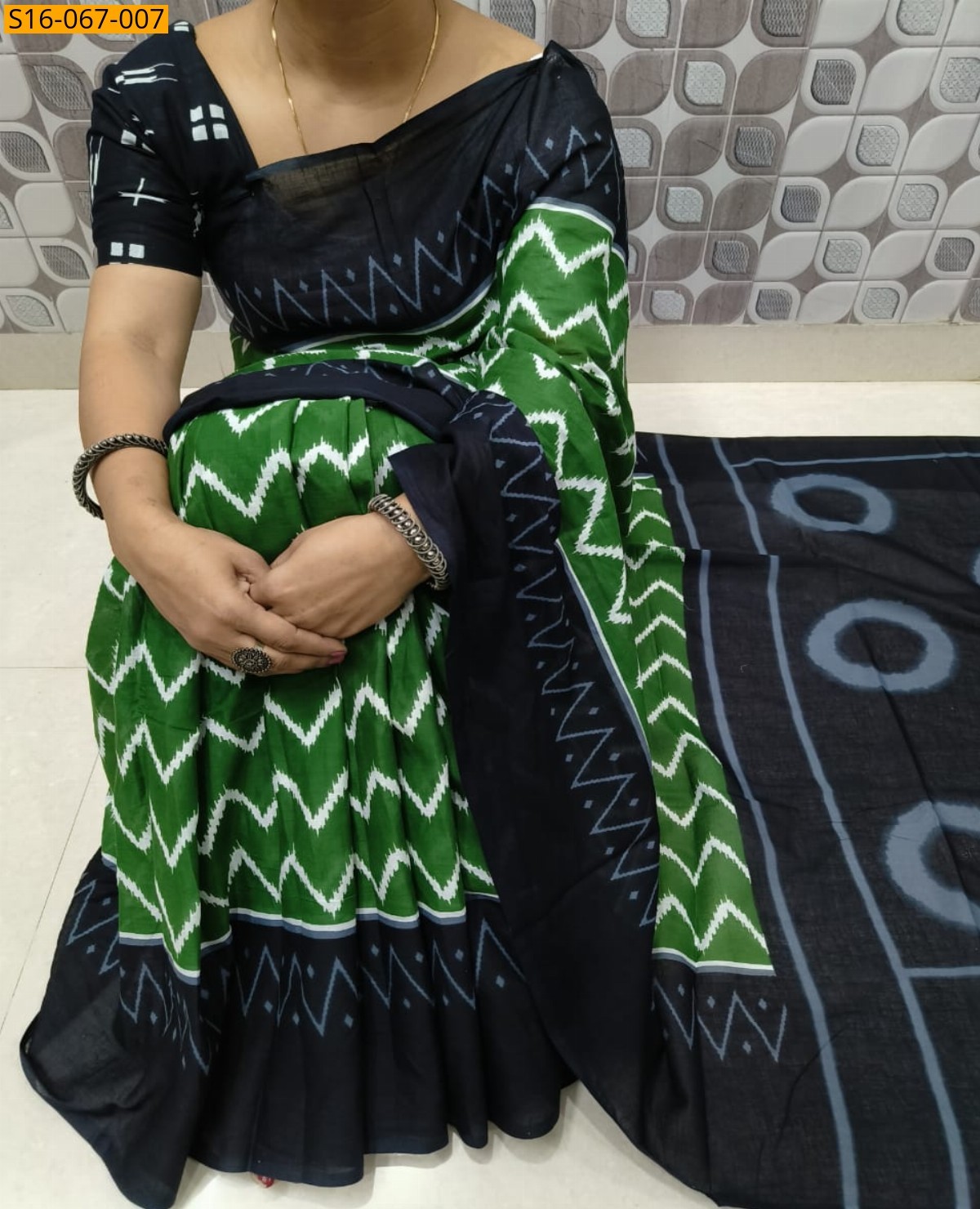 Green Fancy Cotton Mul Mul Sarees