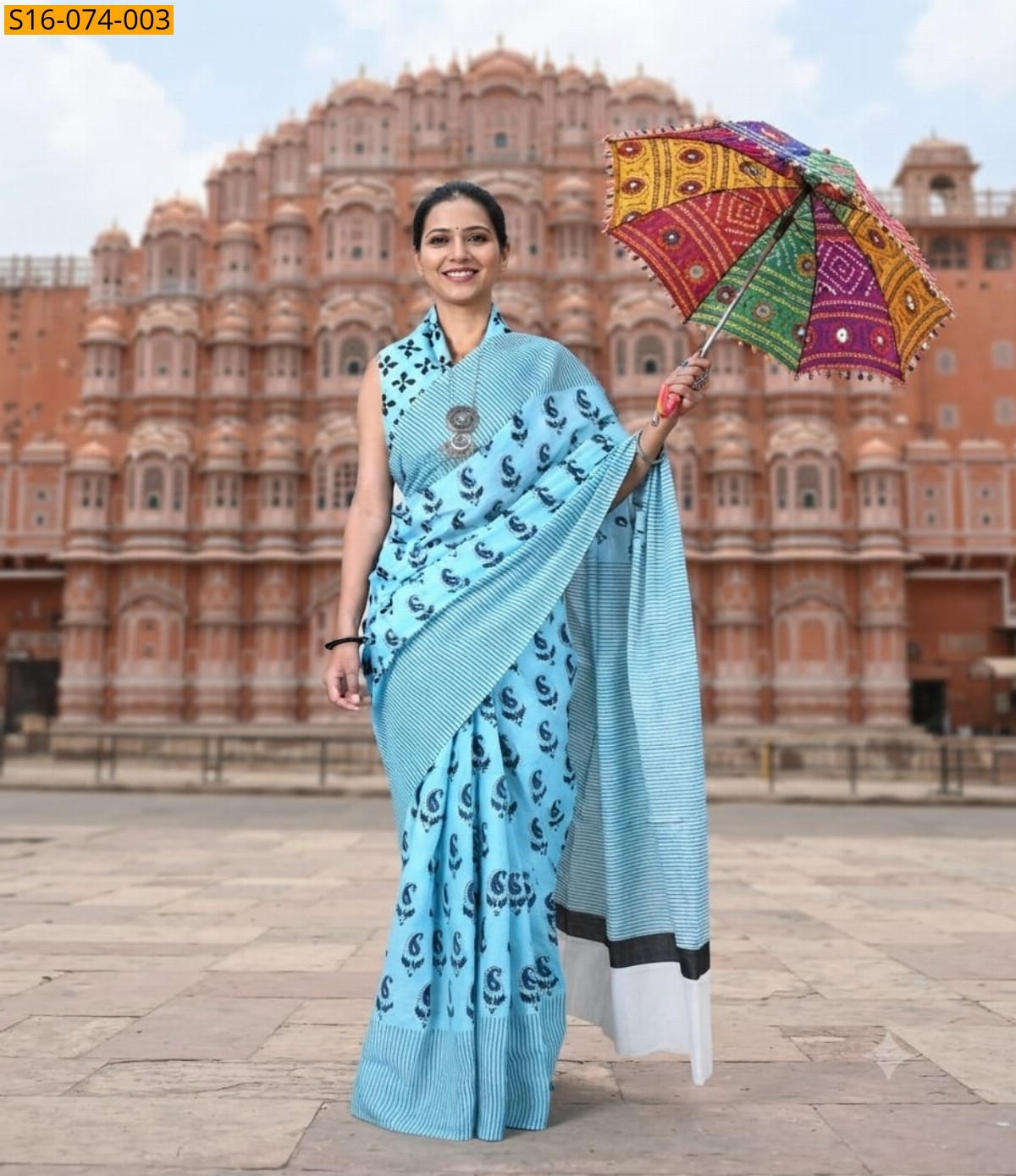 Blue Cotton mulmul Sarees