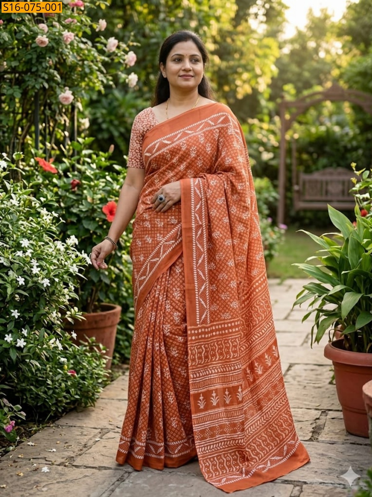Orange Mulmul Cotton Sarees