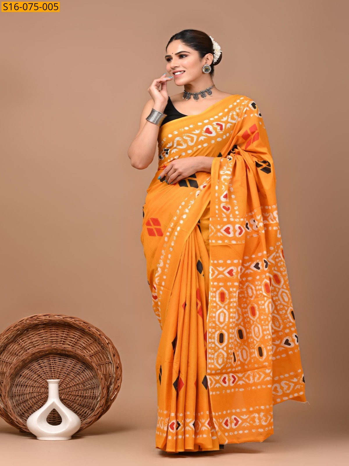 Orange Mulmul Cotton Sarees