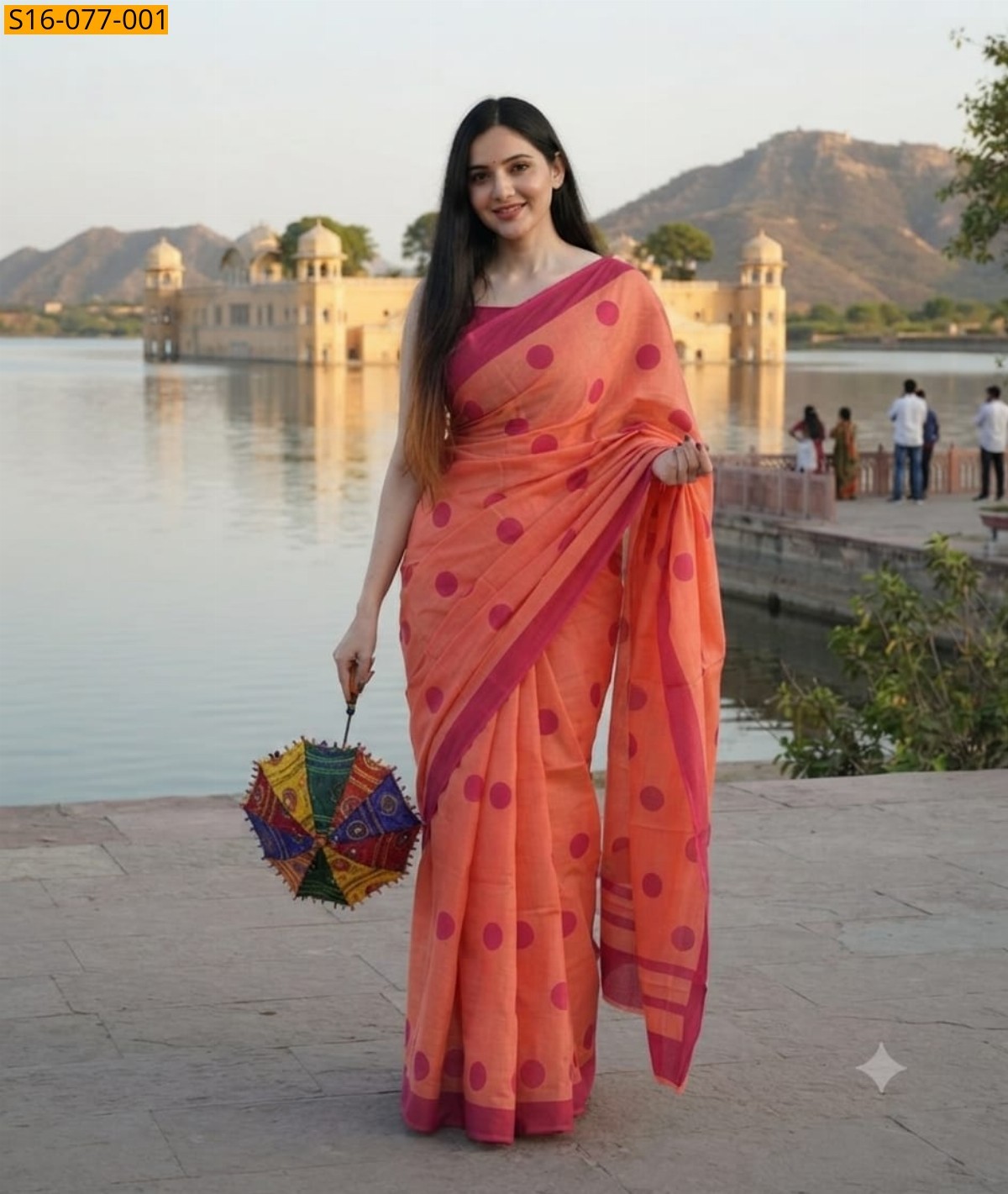 Orange Fancy Mulmul Cotton Sarees