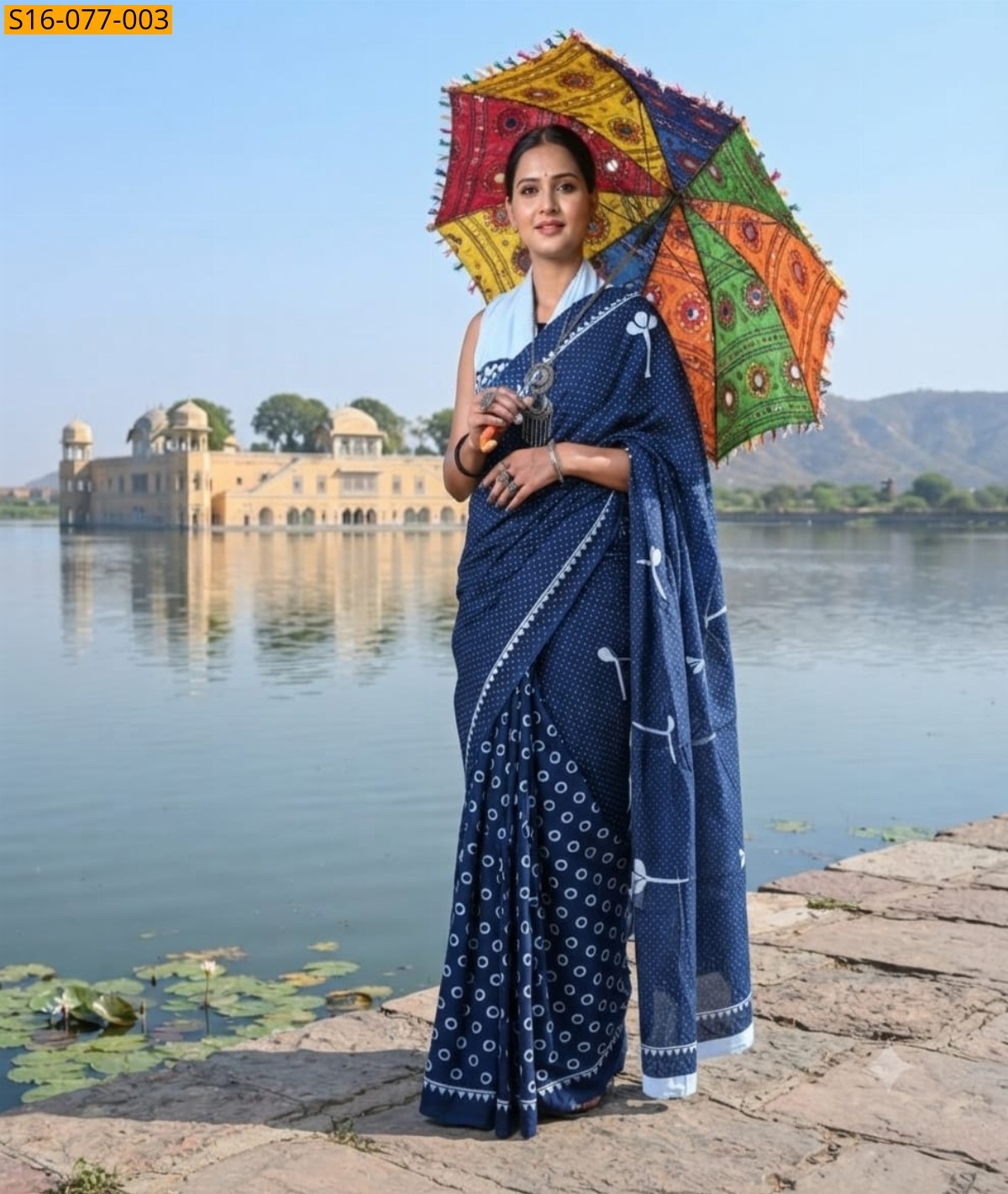 Navy Blue Fancy Mulmul Cotton Sarees